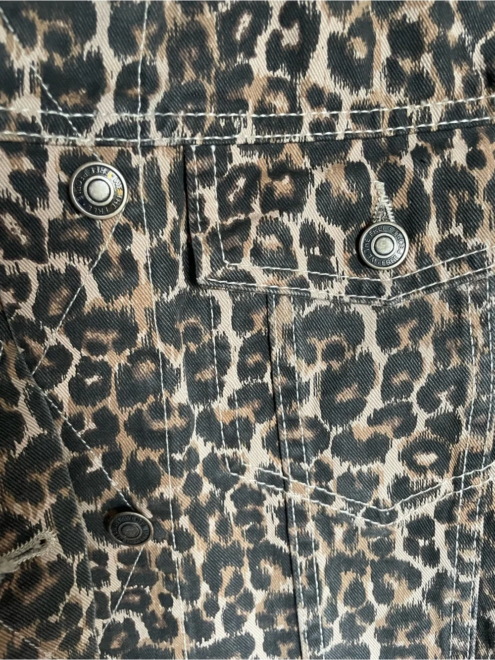 Free People Jacket Womens Brown Cheetah Print Crop Raw Hem Denim Sz S